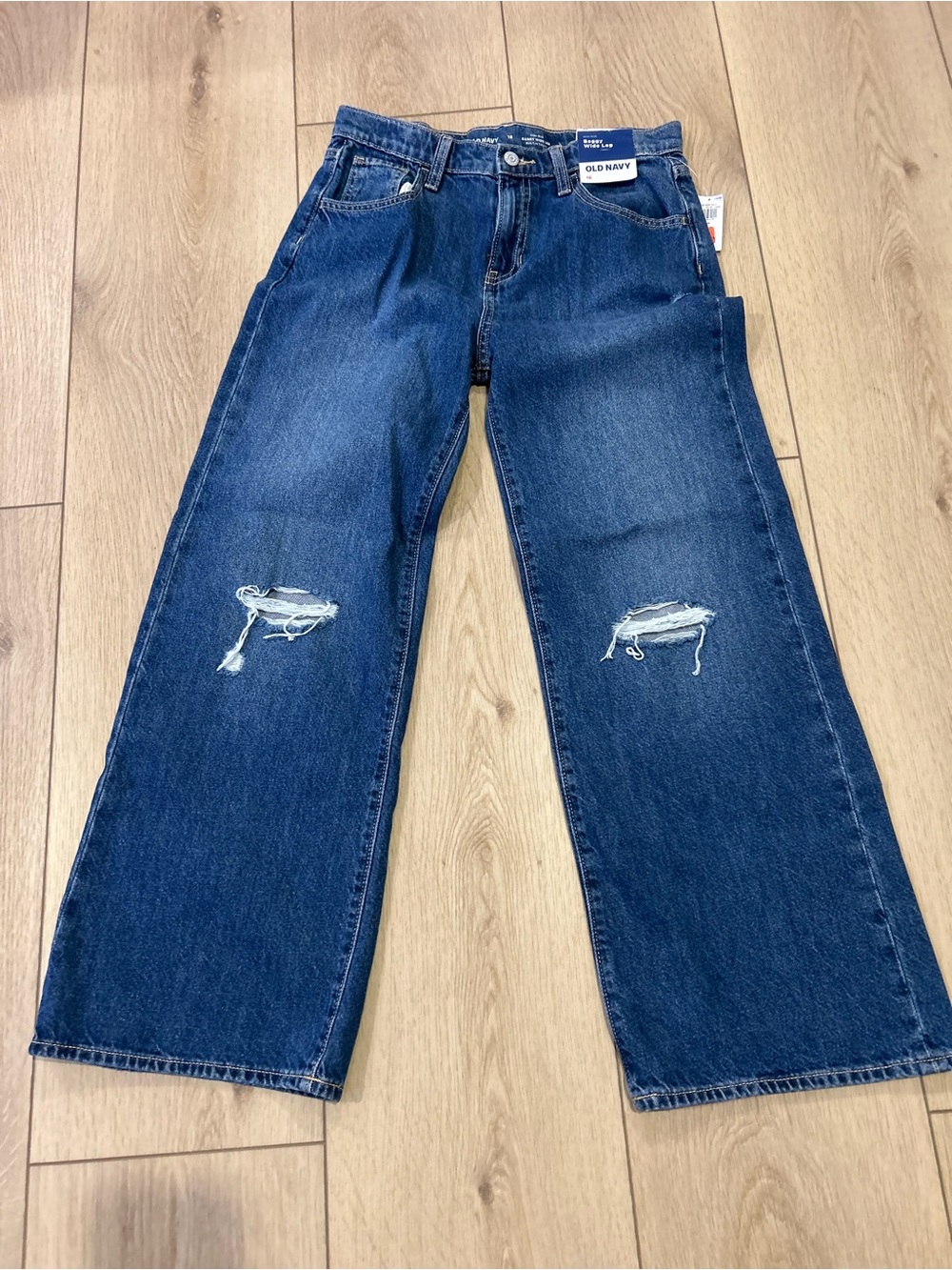 Old Navy Dark Blue Girls Wide-Leg Distressed Jeans